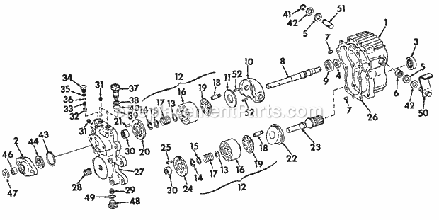 Hydrostatic Transmission Diagram and Parts List for 147 2050041U, 2050203U Cub Cadet Lawn Tractor